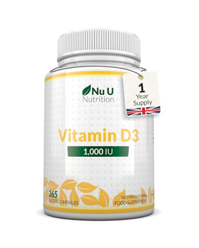 Nu U Nutrition Vitamin D3 1000IU - 365 Softgels - 1 Year Supply