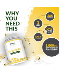 Nu U Nutrition Vitamin D3 1000IU - 365 Softgels - 1 Year Supply