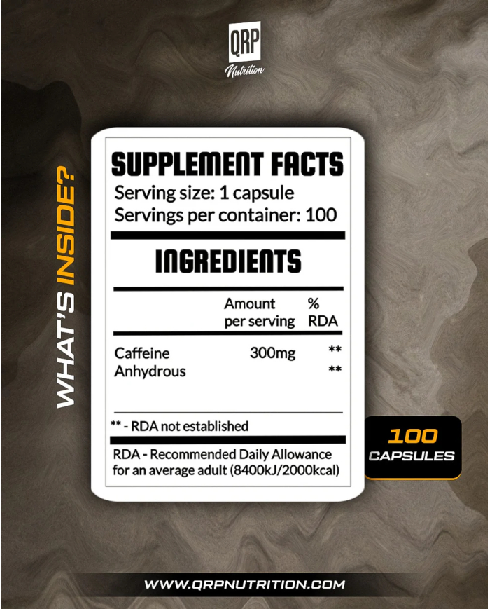 QRP Nutrition Caffeine 300mg (100 Capsules)